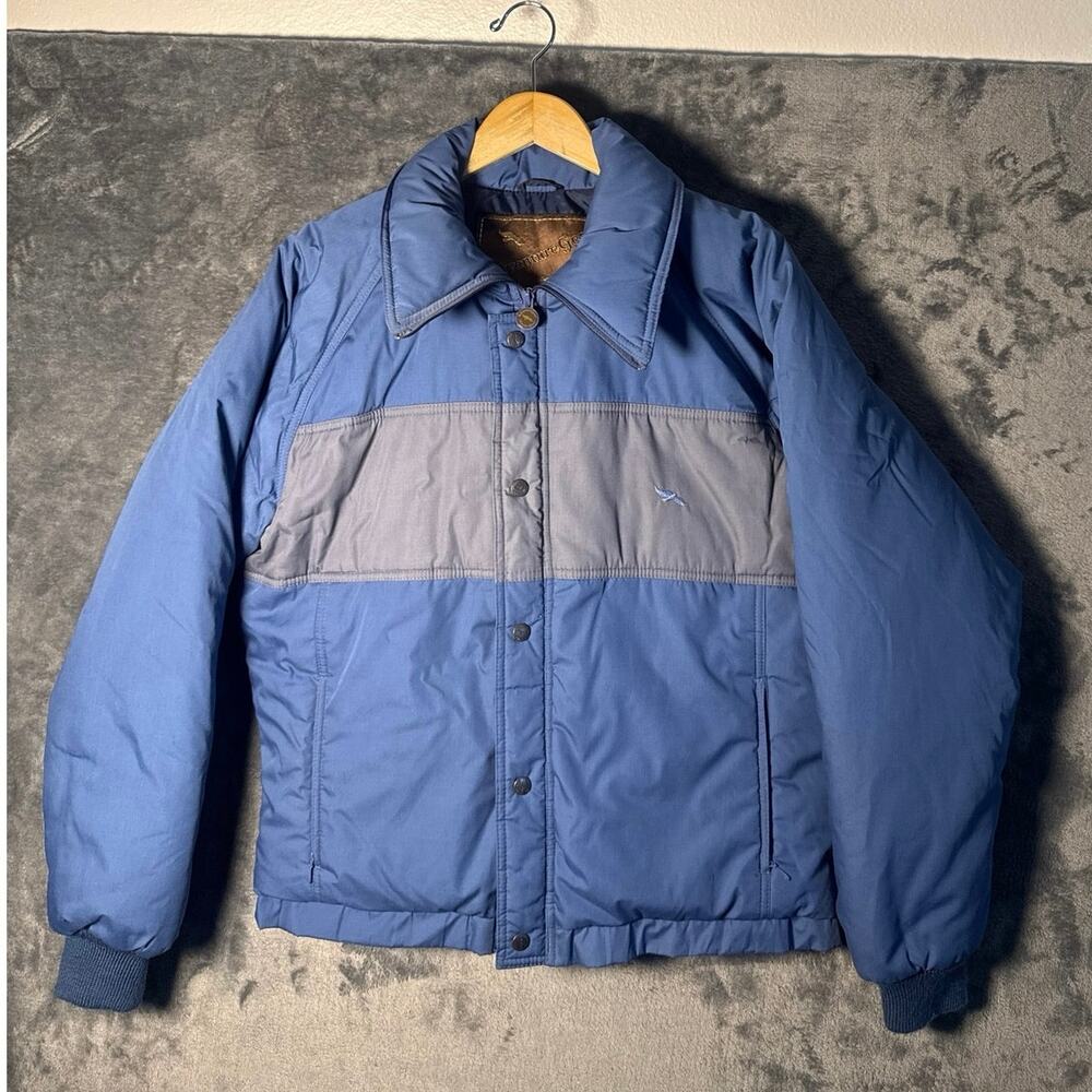 VTG 80s Adventure Gear Rambler Color Block Down Puffer Jacket LRG Blue Gorpcore